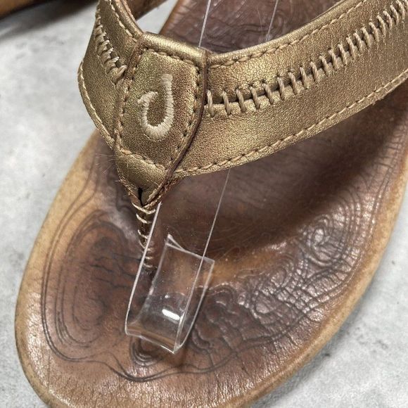 Olukai Haiku Ella Women's Thongs Sandals Size 10 Gold Leather Brown Flipflop‎ - Picture 2 of 9